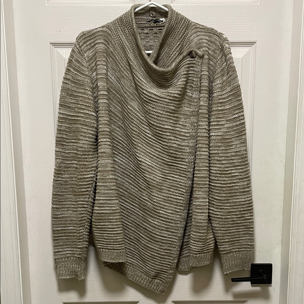 RXB | Asymmetrical | Draped | Cardigan | Knit | Sweater Jacket | Size XL | Taupe